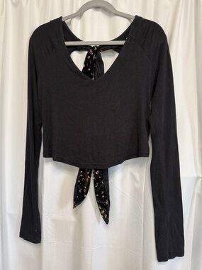 Free People Long-Sleeve Cropped Tie-Back Top